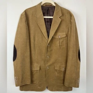 Tasso Elba Safari Style Jacket Corduroy Cotton Khaki Elbow Patches Size M - Picture 1 of 13
