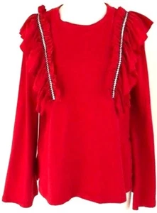 NWT Moelleux Red Bell Sleeve Ruffle Top Long Sleeves - Picture 1 of 4