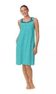 ARIA Women’s Size S (4-6) Sleeveless Cotton Nightgown • Ipanema Teal Geo - Picture 1 of 9