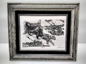 Gerahmte geätzte Kunst Montana Marmor ""Geisterkatze"" 1992 Brenie braun - Bild 1 von 6