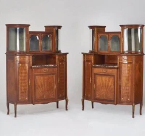 Pair of Antique French Bronze Mounted Server - Sideboard with Curio Cabinet Tops - Picture 1 of 16
