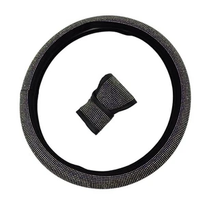 2-PC Car Decor Black/ Silver Rhinestones Steering Wheel and Gear Shift Cover - Picture 1 of 7