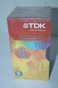 TDK VHS T-120 4er-Pack 6 Stunden beschreibbare leere Videokassetten Vintage Videorecorder neu versiegelt - Bild 1 von 6