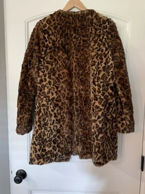 Abrigo de piel sintética de leopardo ADRIENNE LANDAU negro marrón, talla mediana Foto 1 de 4