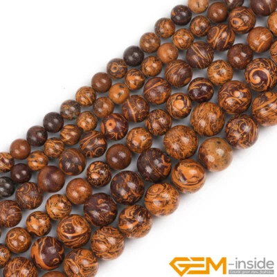 Cuentas redondas de piedras preciosas de jaspe piel de elefante amarillo natural para hacer joyas de 15" Foto 1 de 4