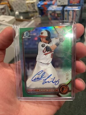 2022 Bowman Chrome Creed Willems 1st Green Refractor Auto #/99 Baltimore Orioles - Image 1 of 3