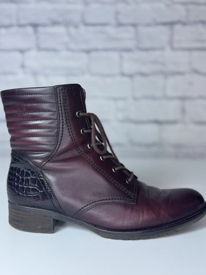 Botines Gabor Toscana Vino Borgoña Cuero Con Cordones Cremallera Lateral para Mujer Talla 8.5 Foto 1 de 4