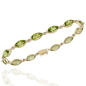 11.52ctw Peridot and 0.03ctw Diamond Inline Bracelet in 14K Yellow Gold - Picture 1 of 4