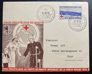 1939 Geneva Switzerland First day Cover FDC To Chur Red Cross Philatelic Exhibit - Picture 1 of 2