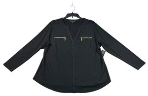 International Concepts Blouse Womens Plus Size 1X Black Vneck 3/4 Sleeve New - Picture 1 of 7
