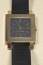 18CT GOLD BVLGARI QUADRATO SQ27GL QUARTZ STRAP WATCH ORIGINAL BUCKLE