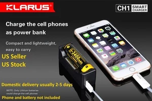 Cargador inteligente de batería Klarus CH1 iones de litio Ni-MH banco de alimentación USB AA AAA C 18650 - Imagen 1 de 4