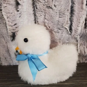 Vintage Miniature 5" White Duck Plush Light Blue Neck Ribbon Mini Stuffed Animal - Picture 1 of 7