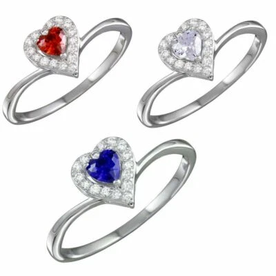 Argento Sterling Donna Cuore Anello W/Rotondo & Taglio a Pietre Zirconi Cubici - Immagine 1 di 2