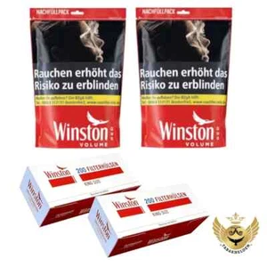 2x Winston Red/Rot Tabak Zip Beutel 155g + 2x Winston King Size Hülsen 200 Stück
