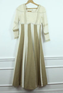 Vintage XXS Mexican Wedding Dress 70s Maxi Hippy Boho Prairie FLAWS Cottagecore - Picture 1 of 12
