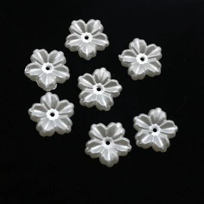 200 Pure White Pearl flower Beads 12mm FlatBack Center Hole Sew On Costume Craft - Image 1 of 4