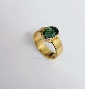 Natural Tourmaline 925 Sterling Silver Handmade Gold Plated Ring, Gift For Her - Picture 1 of 8