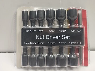 14Pcs Power Nut Driver Drill Bit Set Metric and SAE SocketS Magnetic New Sealed - Image 1 of 2