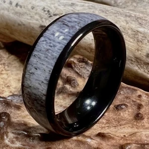 8mm Deer Antler Ring Band Black Tungsten Carbide  Comfort Fit Sizes 7.5-13 - Picture 1 of 6