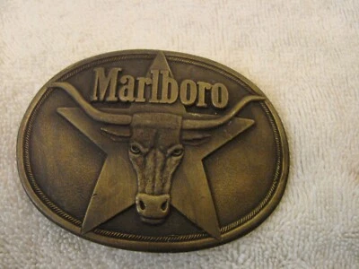 MARLBORO 1987 SOLID BRASS BELT BUCKLE LONG HORN STAR LOGO EMBOSSED  - Image 1 of 2