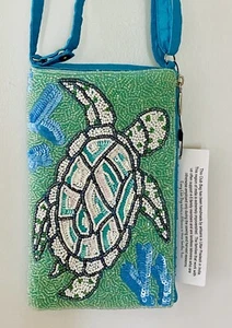 Bamboo Trading Company Club- oder Handytasche - Schildkröte Perlen/Pailletten türkis - Bild 1 von 12