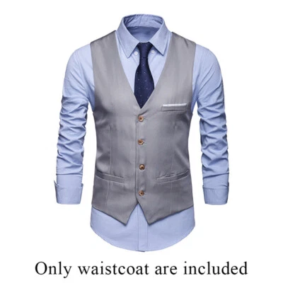 Mens V Neck Single-breasted Vest Coat Business Dress Waistcoat With Pockets US ♡ - Image 1 of 4