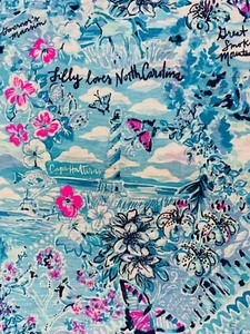 Lilly Pulitzer Slub Cotton Fabric Blue Peri Lilly Loves North Carolina  36"x 60” - Picture 1 of 5