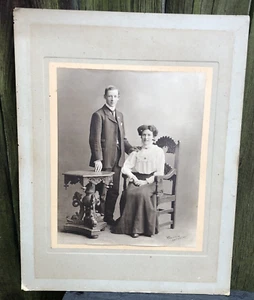 Antique Victorian young newlyweds couple photograph Heawood studios Leicester - Picture 1 of 6