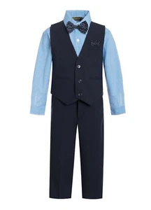 Formal Wedding Boy's Solid Vest and Pant Set 5-Piece with Tie, Hanky, Shirt - Picture 1 of 5