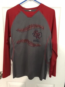 BAW Frozen Ropes Mens Medium Long Sleeve Baseball Shirt Red Gray Blue - Picture 1 of 7