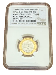 Isle of Man 1996 Platinum/Gold Bi-Metallic 1/4 Crown NGC PF69UC Camelot - Picture 1 of 2