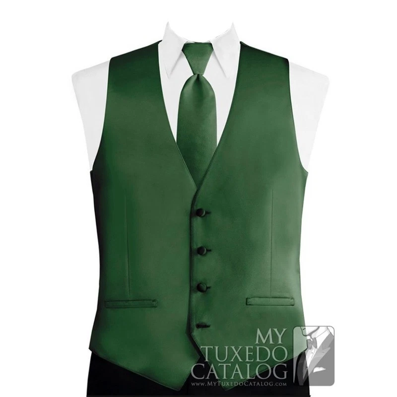 Modern Solid Twill Tuxedo Vest and Bow Tie in Shades of Green - Image 1 of 1