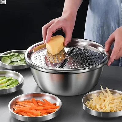 3pcs Stainless Steel Mixing Bowl Strainer Set for Washing Fruits & Vegetables - Image 1 of 4