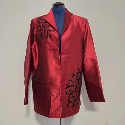 Chaqueta Vicor Costa Vintage Roja Bordada Cuentas Seda Tafetán Talla L Foto 1 de 4