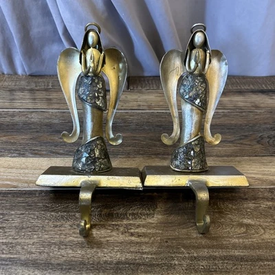 Vintage 1999 Pier 1 Angel Stocking Holder Set Brass & Glass Mosaic Rustic - Image 1 of 4