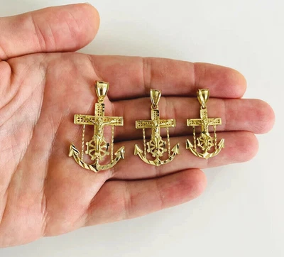 10K Solid Gold Jesus Christ Crucifix Anchor Pendant, 10K Gold Jesus Cross-  G41 - Image 1 of 4
