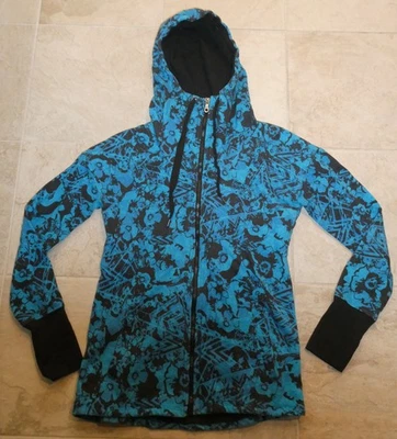 Gaiam women's blue/black floral print full-zip cotton/poly hoodie jacket Sz XS - Image 1 of 3