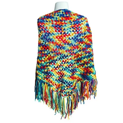 Mantón Arco Iris Hecho a Mano Vintage Años 70 80 Estilo Boho Retro Colorido Foto 1 de 4