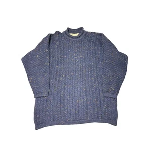 Highland Home Industries Blue Speckled Cable Knit Wool Sweater L Made Scotland - Picture 1 of 8
