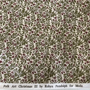Fabric 2yd 14”x44” Folk Art Christmas III Robyn Pandolph Moda Leaves And Berries - Picture 1 of 2