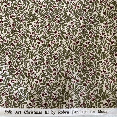 Fabric 2yd 14”x44” Folk Art Christmas III Robyn Pandolph Moda Leaves And Berries - Image 1 of 2