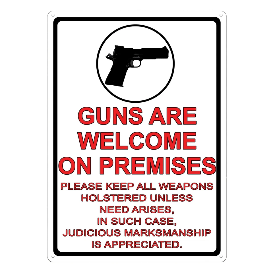 Rivers Edge Products Tin Sign, 17" x 12" Weatherproof Metal Wall Art, Guns Are - Image 1 of 1