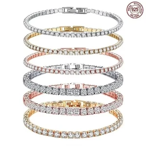 Pulsera de tenis de moissanita real para mujer joyería de boda de plata de ley 925 - Imagen 1 de 29