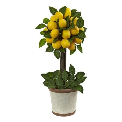 Nearly Natural Real Looking Lemon Ball Topiary Arrangement in Yellow/White - Image 1 of 4