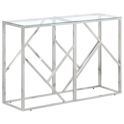 Console Table Silver Stainless Steel, Tempered Glass - Image 1 of 4
