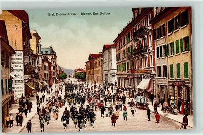 13251066 - Biel/Bienne Dufourstrasse Militaermusik ParadeTrommel 1911 - Bild 1 von 2