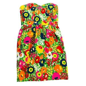 Shoshanna Garden Party Sweetheart Strapless Dress Size 2 Summer Floral Pockets - Picture 1 of 6