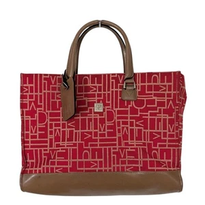 Diane Von Furstenberg Shoulder Bag Tote Red Monogram Canvas Leather Satchel - Picture 1 of 15