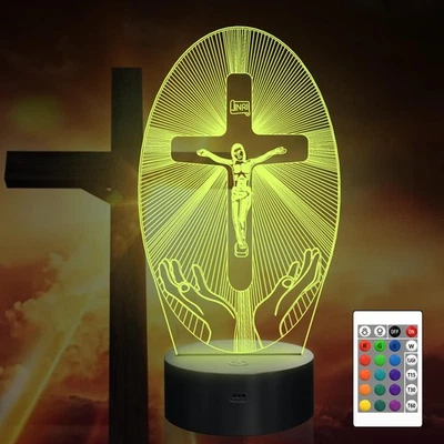 Cross 3D Night Light, Jesus Catholic Illusion Hologram Lamp 16 Color Changing... - Image 1 of 4
